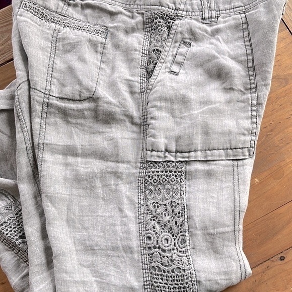 ANTHROPOLOGIE Hei Hei Marlena Gray Linen Embroidered Detail Roll Cuff Pants 28 - Picture 12 of 14